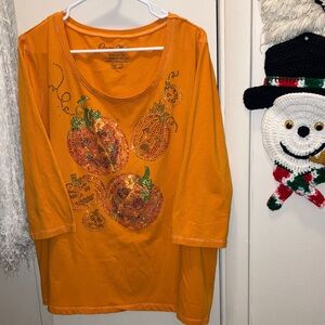Onque Woman Vibrant Orange Pumpkin Top 3/4 Sleeves Size 1X